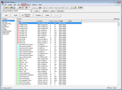 Pronto REcorded Data Stream List