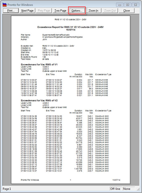 Pronto Software Example Exccedence Report