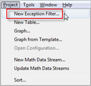 Exception Filter option shown in Project Menu in Pronto for Windows Software