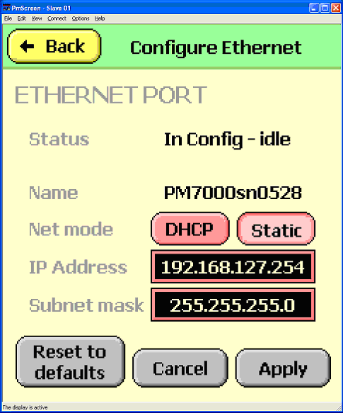 PM7000 ethernet configuration screen