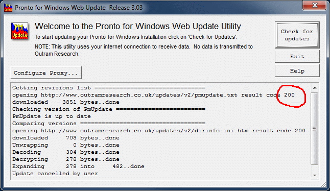 image of pmupdate window showing the result code